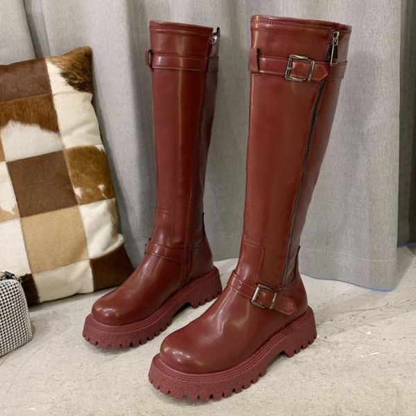 

boots fashion winter women knee high 2021 autumn pu leather platform shoes for warm knight boot female, Black