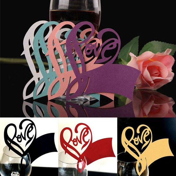 

love heart table name place escort cup card wine glass cards paper laser cut wedding baby shower party decor mask disposable dinnerware