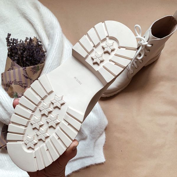 

ankle boots women genuine cow leather lace-up round toe lady booties autumn winter platform shoes handmade21312, Black