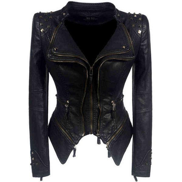 

leather jacket women femme veste chaqueta mujer motorcycle 211118, Black