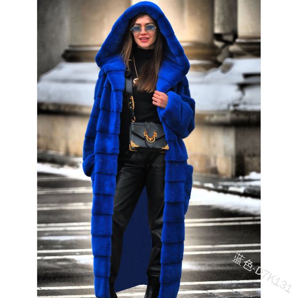 

2021 autumn new imitation fur hooded cotton padded clothes thickened and lengthened plush coat for women, Black