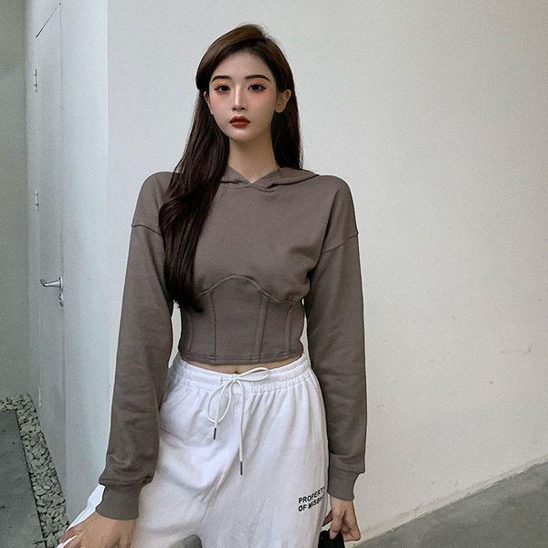 

running jackets hooded jacket solid high waist short women 2021 spring autumn ins tide loose all-match sports top, Black;red