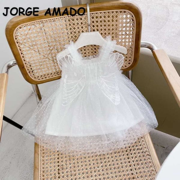 

summer baby girl bodysuit white sleeveless angel wings jumpsuit born cute style kids clothes e02 210610, Blue