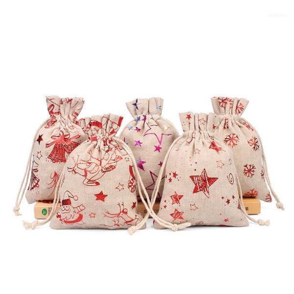

christmas decorations 24pcs affixing set linen gift bronzing bag drawstring harness pocket candy packaging tree decoration1