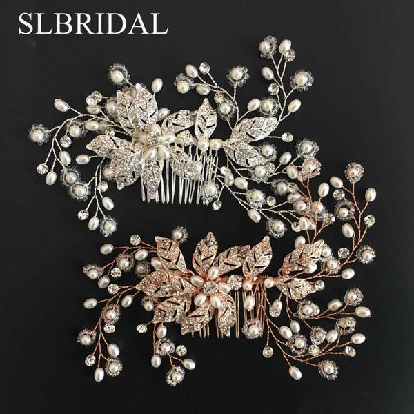 SLBRIDAL Handgemachte verdrahtete Strasssteine Kristalle Blumenblatt Hochzeit Haarkamm Braut Kopfschmuck Haarschmuck Brautjungfern Schmuck X0625