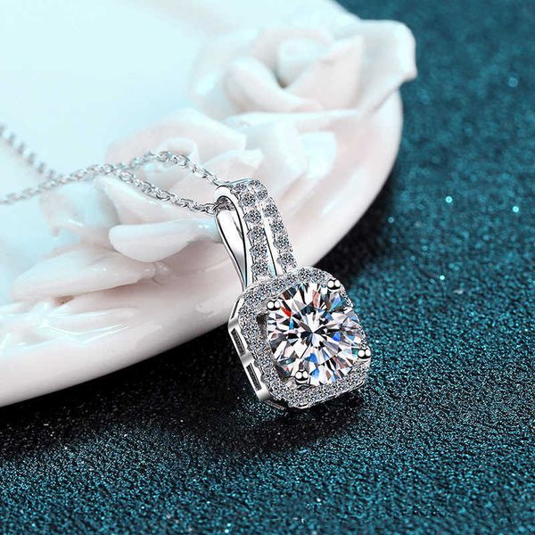 

inbeaut 925 silver pendants platinum excellent cut 0.5-2 ct d color pass diamond test moissanite square pendant necklace for women weding