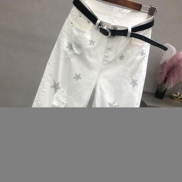 

spring autumn korea fashion women white jeans high waist vintage hole loose denim pants casual ankle-length harem d436 women's, Blue