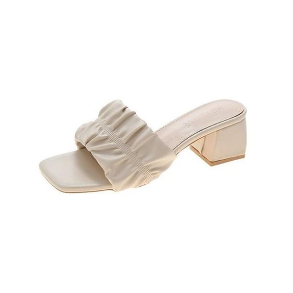 

slippers women's shoes 2021 summer style folds fashion outer wear korean version of thick heel sandals and, Black