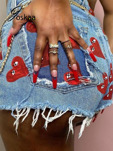 

women's shorts joskaa fashion love print slim denim women casual high street style jean summer 2021 girls irregular, White;black