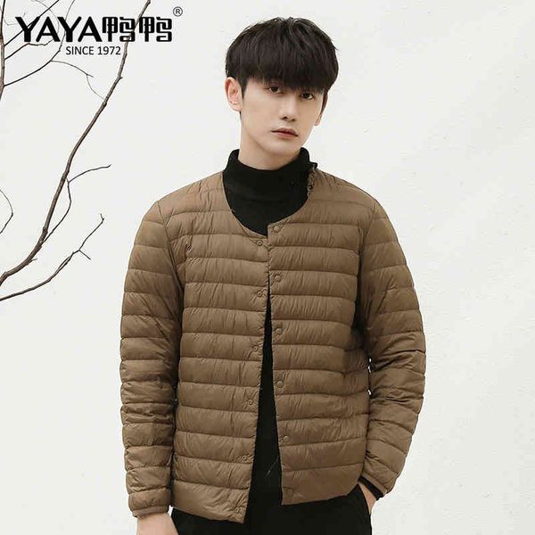 

yaya new arrival 90% white duck ets men's thin short down coat v round neck can be switched, Black;white