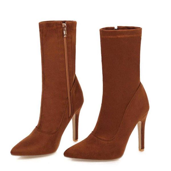 

stretch slim ankle boots for women shoes fashion high heels short socks boots ladies blue red party shoes woman big size 48 210429, Black