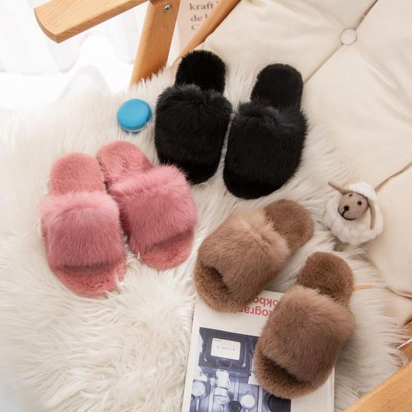 

slipper children cotton slippers fur upper children' boys and girls shoes plush open-toed, Black;grey