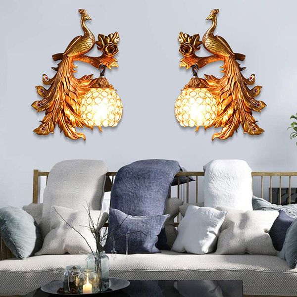 

retro peacock wall lamp creative gold hand painted peacocks indoor decoration light for l store home restaurant