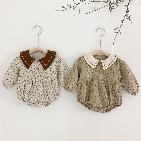 

spring kids boy girl long sleeve corduroy rompers autumn infant baby floral born clothes 210521, Blue