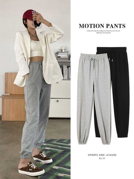 

grey legged sports pants women's 21 spring and autumn high waist slim loose korean casual, Black;white