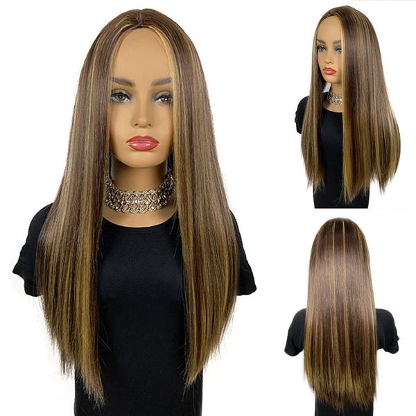 

synthetic wigs sinuo long straight natural hair highlight brown cosplay mechaniam perruques heat resistant fiber for black women