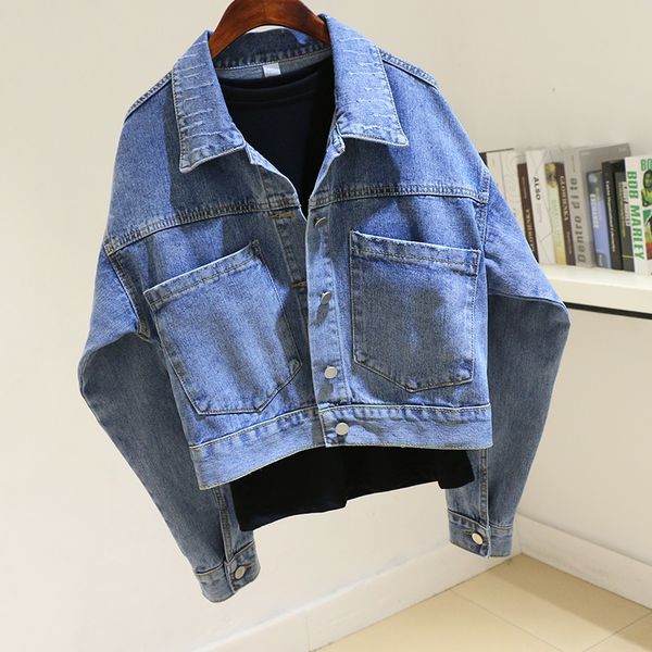 

jacket spring korean bat sleeve big pocket denim coat women loose short outwear harajuku blue jeans jacket female chaqueta mujer, Black;brown