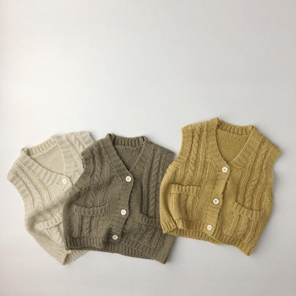 

waistcoat 2021 spring kids knitted sleeveless cardigan pockets baby boys girls vest solid color korean style children, Camo