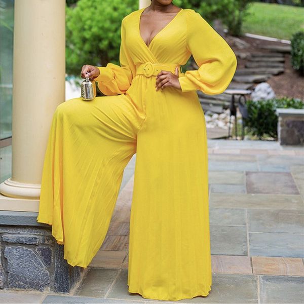 

elegant wide leg jumpsuit fashion women long sleeve club romper bodysuit office lady summer overalls playsuit 210521, Black;white