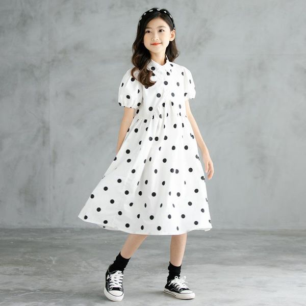 

girl's dresses kids for girls 2021 children dot dress mid length teen summer baby princess clothes fashion 100% cotton,#6201, Red;yellow