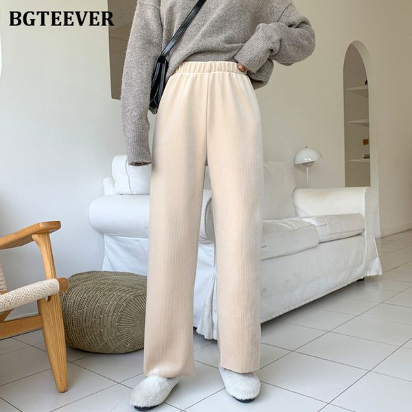 

pants soft warm women wide leg pants winter casual thicken velvet elastic high waist loose female trousers 23ph, Black;white