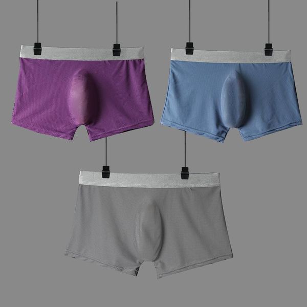 

underpants 3pcs one-piece seamless pocket men's underwear ice silk boxer briefs shorts exotic, Black;white
