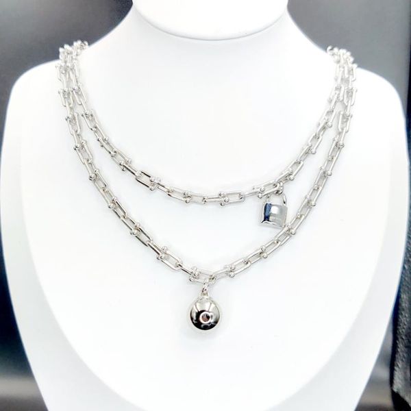 

chains 1:1 necklace for women 925 original classic ball and lock u shaped chain 3 color senior girl lover jewelry gift, Silver
