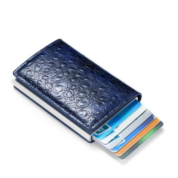 

card holders brand 2021 holder men and women metal rfid vintage aluminium box crazy horse pu leather fashion wallet, Brown;gray