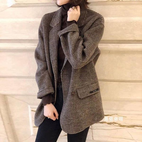 

women's wool & blends 2021 autumn/winter coat short korean plaid small suit woolen trend, Black