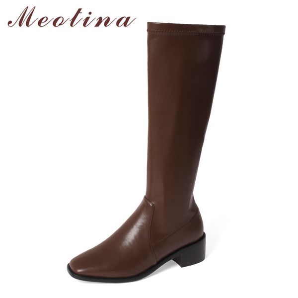 

riding boots women shoes zip high heel knee-high square toe block heels long lady autumn winter black brown 210517