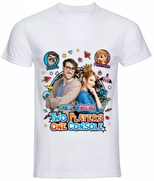 

t-shirt youtuber stef and phere two players one console tshirt 3 mesh consolini, White;black