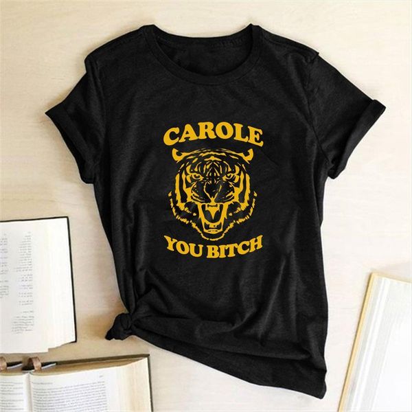 

carole tiger letter print womens t shirt harajuku cotton summer graphic tees vogue camisetas mujer, White