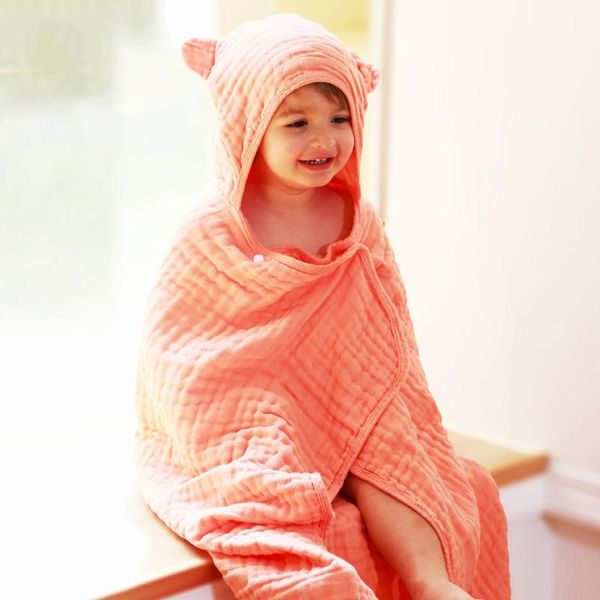 

infant hooded swaddle organic muslin blanket bath towel cotton gauze children boys girls cloak kids bathrobe sleeping wrap blankets & swaddl