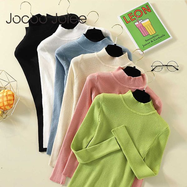 

jocoo jolee women autumn winter korean slim knitted sweater causal solid turtleneck high elastic soft sweater pullover jumpers 210619, White;black