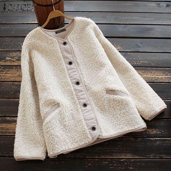 

autumn vintage plush coats women long sleeve fleece coat casual buttons down solid outwear thin jackets plus size women's, Black;brown