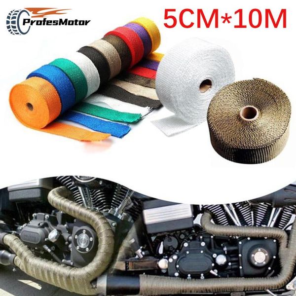 

motorcycle exhaust system 5cm*10m roll fiberglass heat shield header pipe wrap tape thermal protection+ 6 ties kit insulat