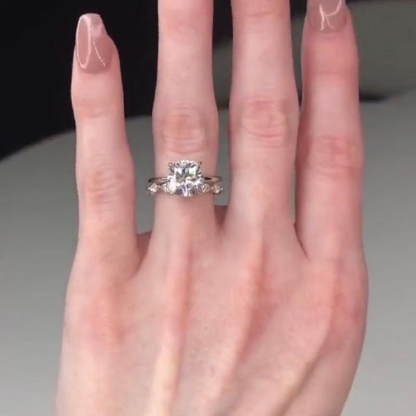 

cluster rings 9k yellow gold moissanite ring set 9x9mm 3.5ct brilliant cushion cut d color 2x4mm 0.1ct marquise eternity band, Golden;silver