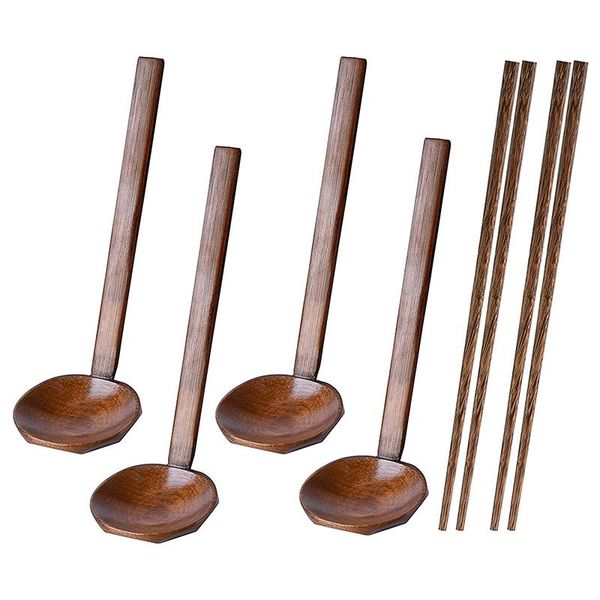 

spoons 4 pieces japanese long handle large spoon ramen wooden pot tortoise shell wood rice soup dessert