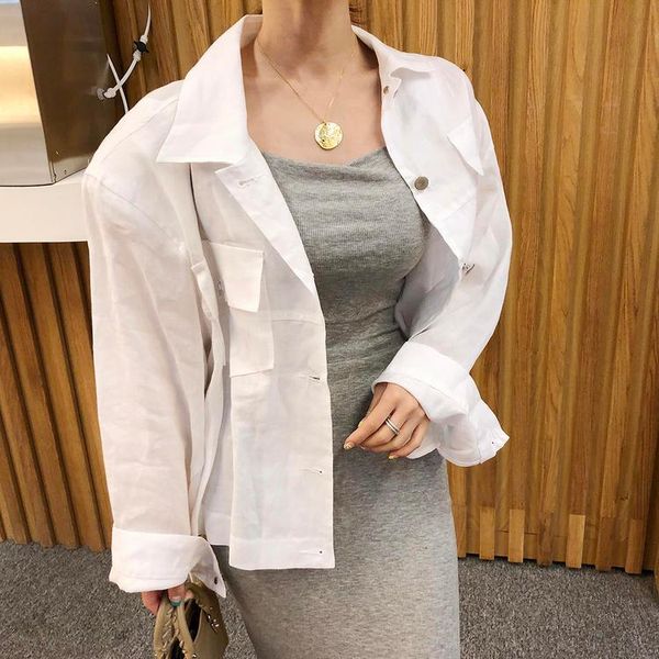 

women's jackets 2021 autumn linen cotton blouse coat jacket women elegant korean loose female streetwear casual outwear vintage, Black;brown