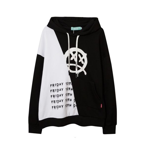 

chao brand american high street splicing contrast color hoodie men's street large terry sweater hoodie cotton, Black