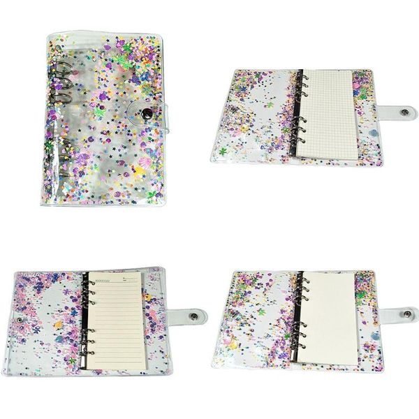 

notepads a5 a6 glitter sequins loose leaf binder notebook cover stationery school office dropship, Purple;pink