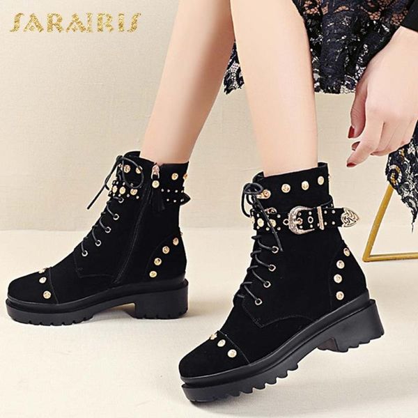 

boots brand 2021 genuine cow leather punk style ins luxury woman shoes zipper rivet buckle comfy booties ladies, Black