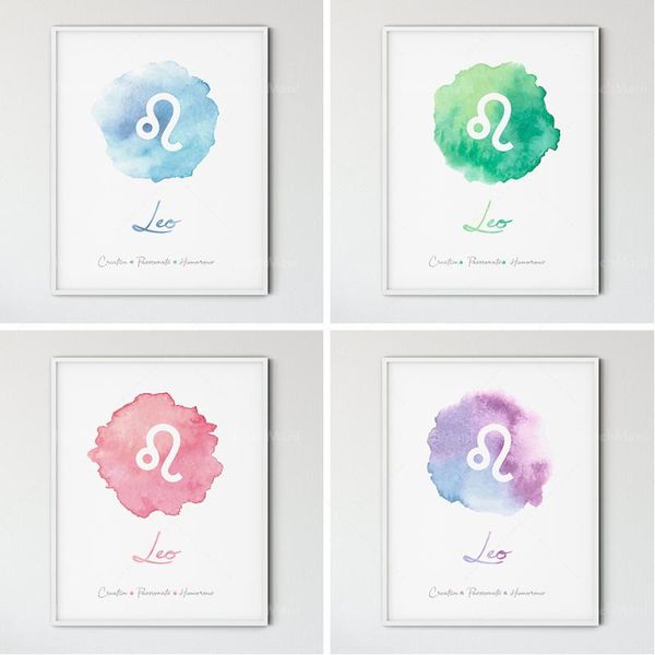 

paintings leo zodiac art, astrology gift, watercolor, constellation print, sign gift