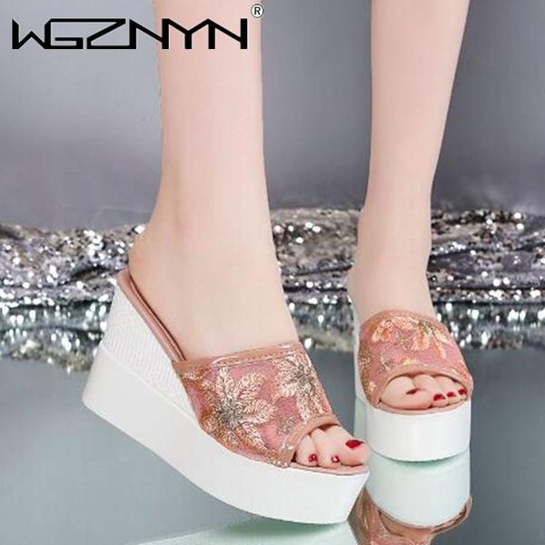 

slippers women sandals wedges platform shoes for summer fashion female sandales casual slides woman high heels sexy, Black