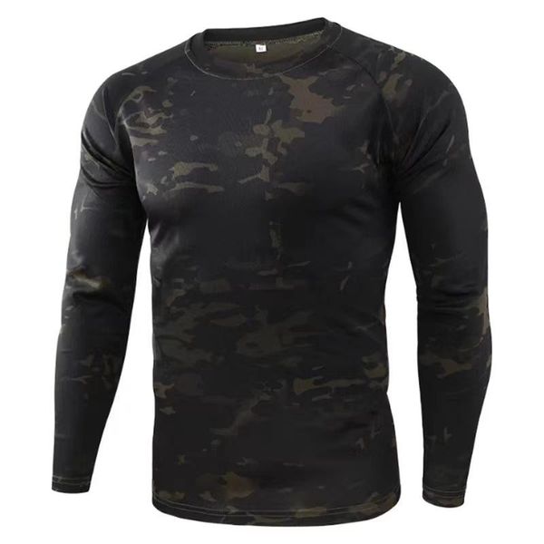 

summer men's round neck tactical camouflage long-sleeved outdoor expansion sports riding tight-fitting wicking comfort t-shirts, White;black