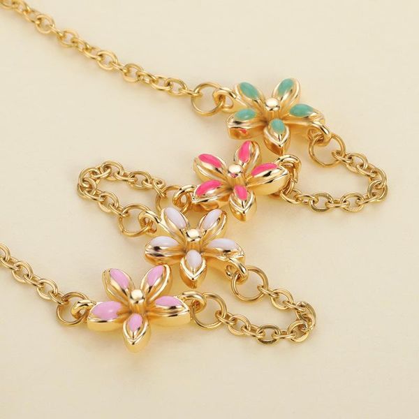 

link, chain bracelets for women with enamel process gold and pink flowers charm bracelet adorable fashion jewelry teenager girl gift, Black