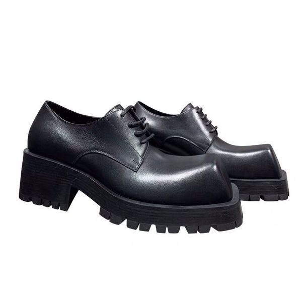 

british style inside and outside all genuine leather thick heel platform derby shoes fashion generous head type men's four seasons tide, Red;white