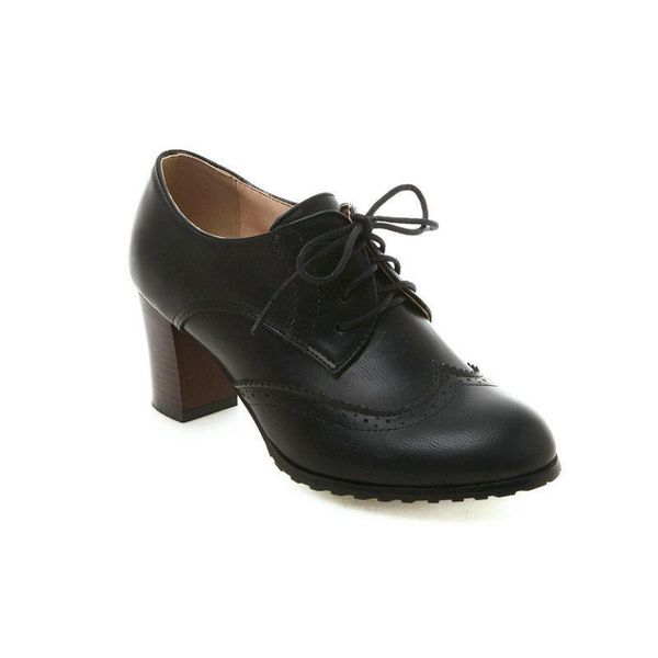 

dress shoes classice leather oxford for women pumps lace up round toe derby party office work slip on loafers chaussure femme, Black