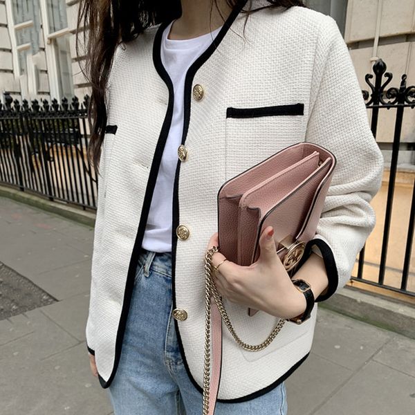 

women's jackets [ewq] autumn casual female round neck single breasted loose panelled short jacket tweed cardigan coat 8y543 yp63, Black;brown