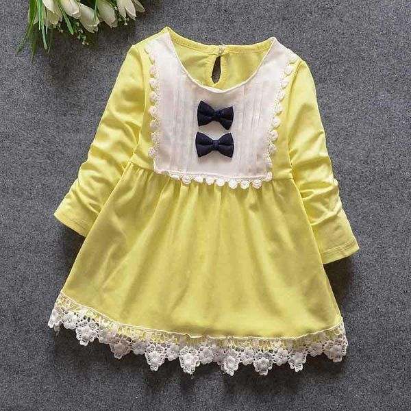 

spring autumn long sleeve bow lace vestido,baby party birthday girls kids dresses, princess infant dress s2199 girl's dresses, Red;yellow